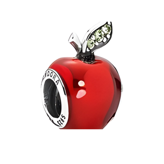 Onhand Best Seller Charm (s680-B-B): Silver Disney Snow White Apple Charm With Red Enamel And Dark Green Cz